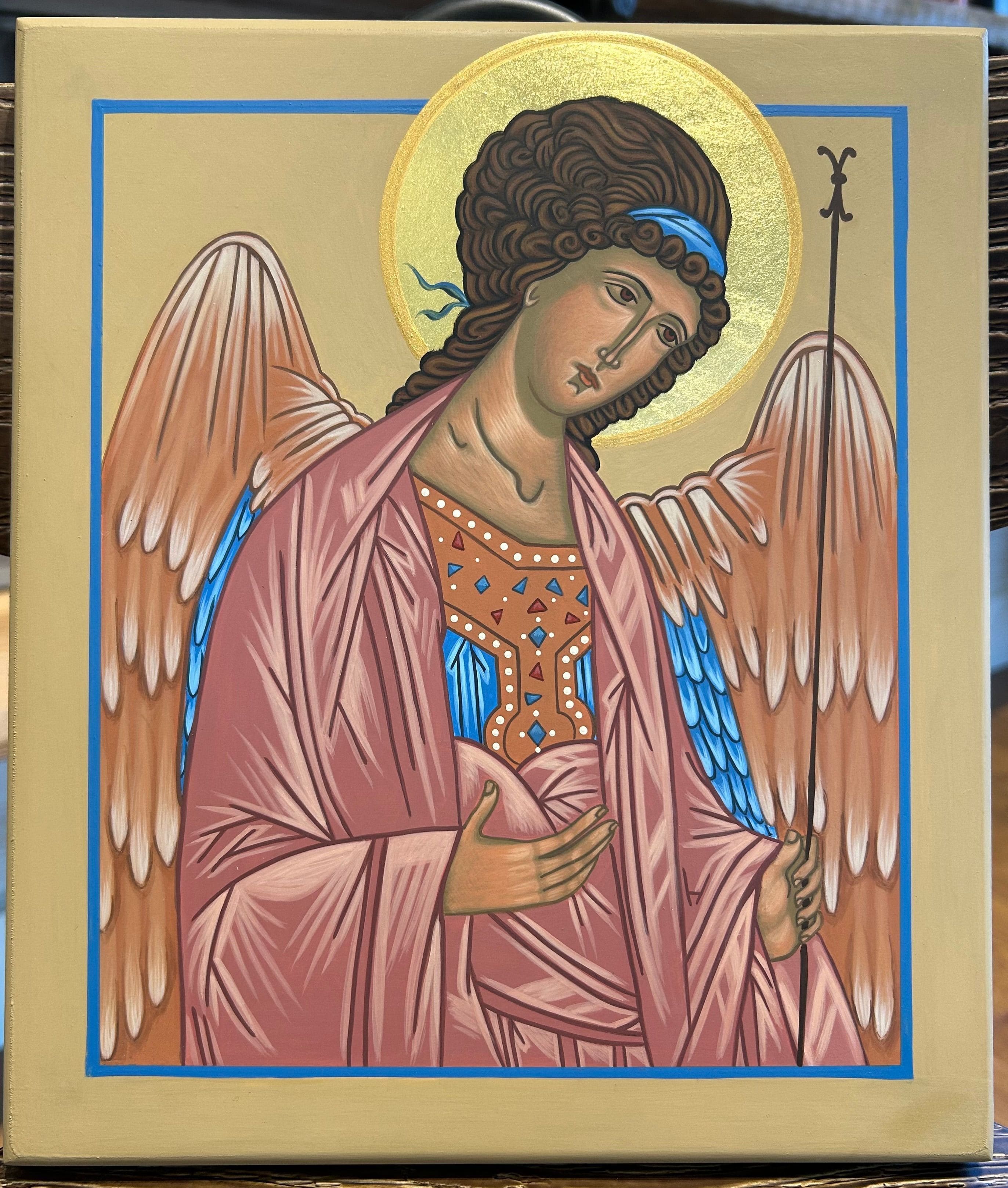 Rublev's Archangel Michael, patron of soldiers, police officers, first responders, holy death. He is also our fierce defender against the devil. Feast Sep 29.